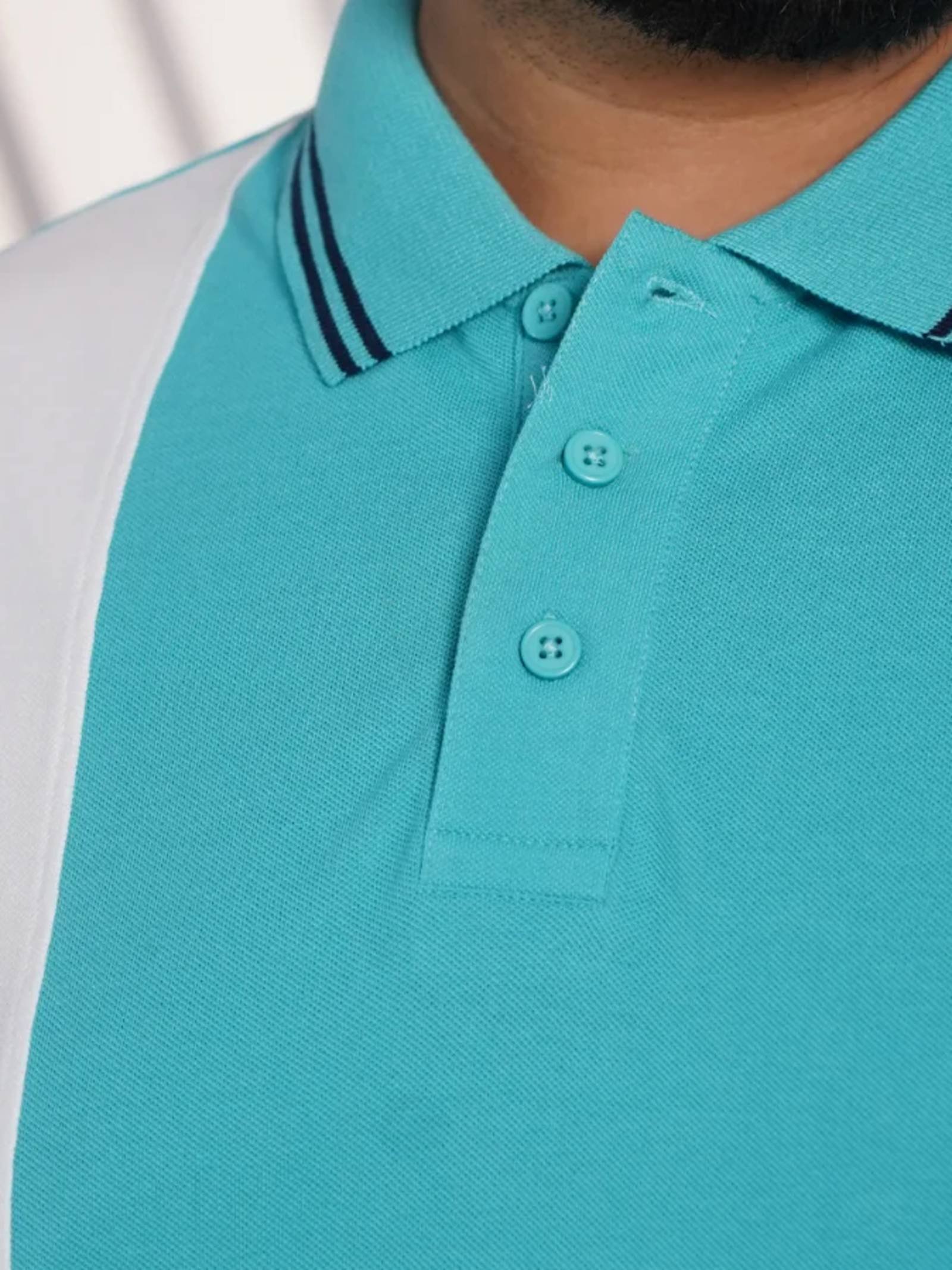 Plus Size Aqua Blue Color Block Polo T-Shirt for Men