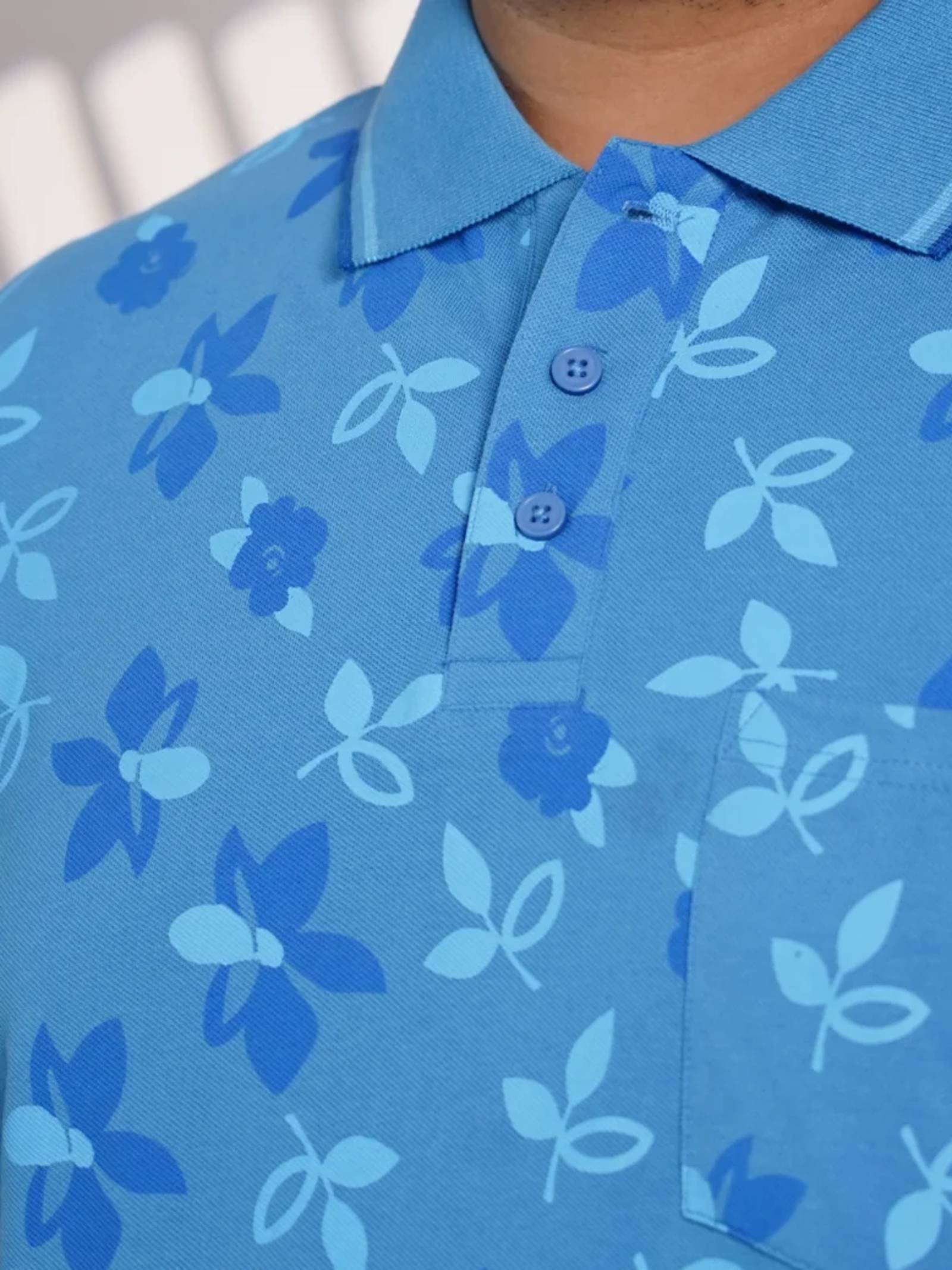 Plus Size Sky Blue Floral Print Polo T-Shirt for Men