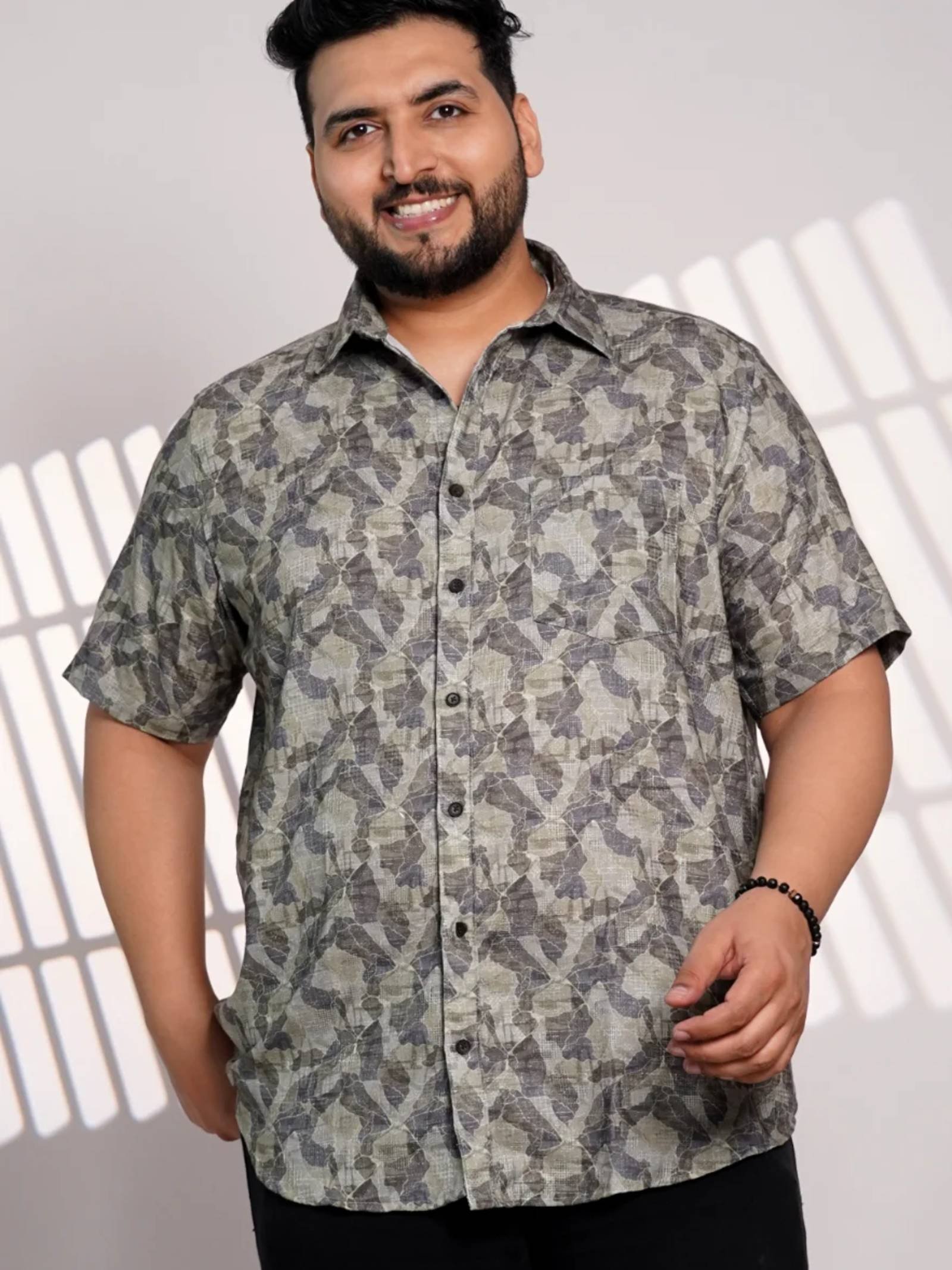 Plus Size Olive Abstract Printed Casual Shirt for Men