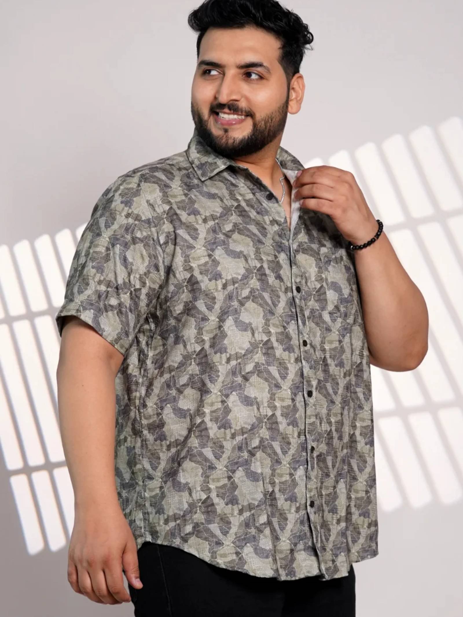 Plus Size Olive Abstract Printed Casual Shirt for Men