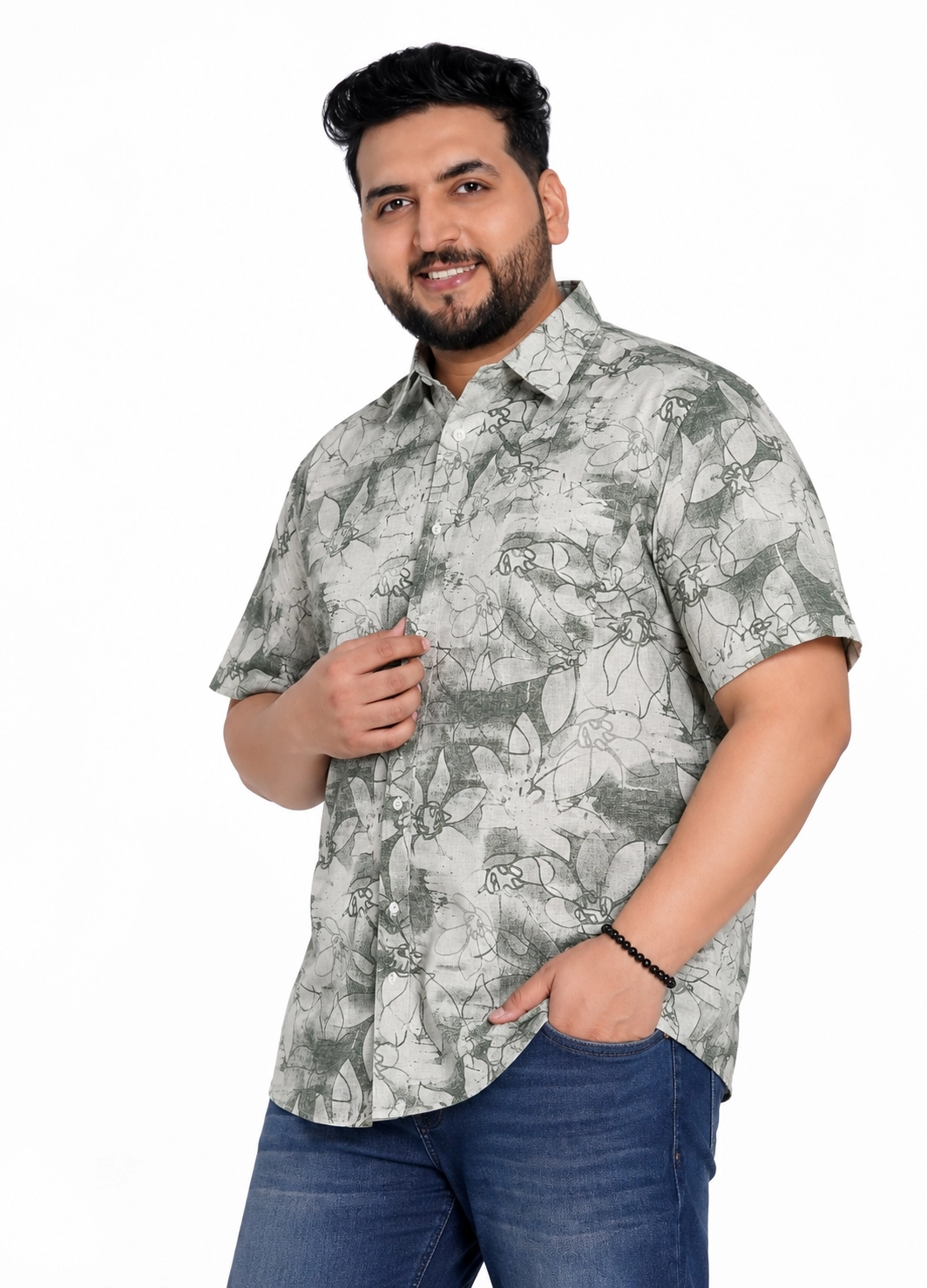 Floral Print Half-Sleeve Plus Size Shirt alternate view