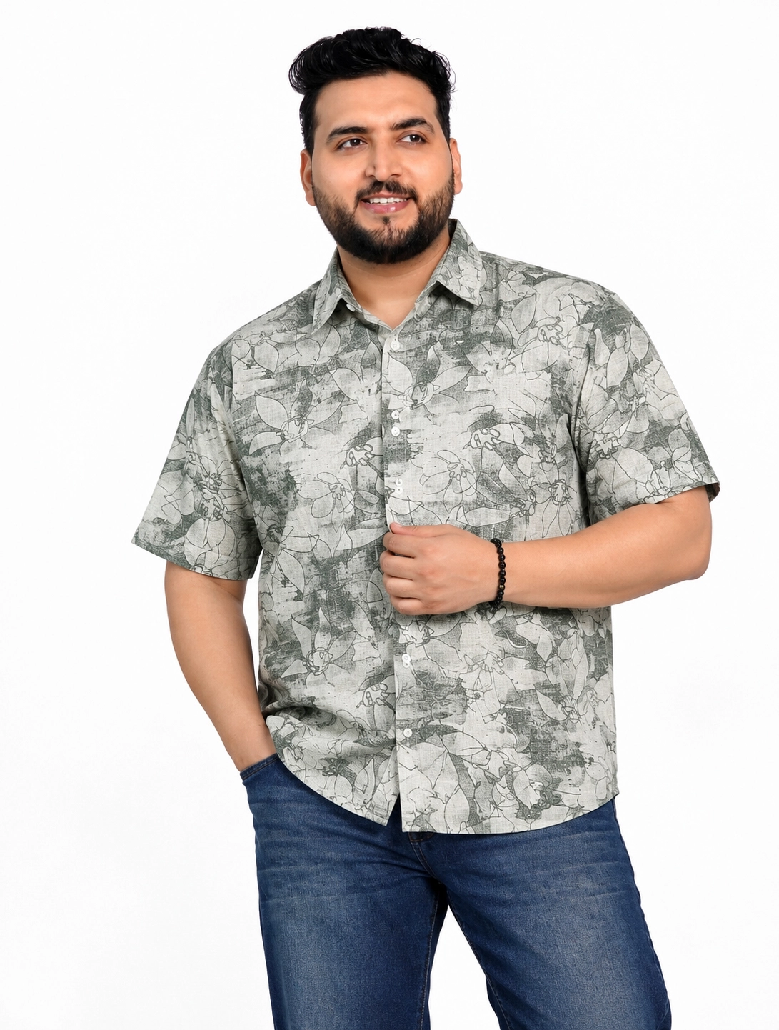 Floral Print Half-Sleeve Plus Size Shirt