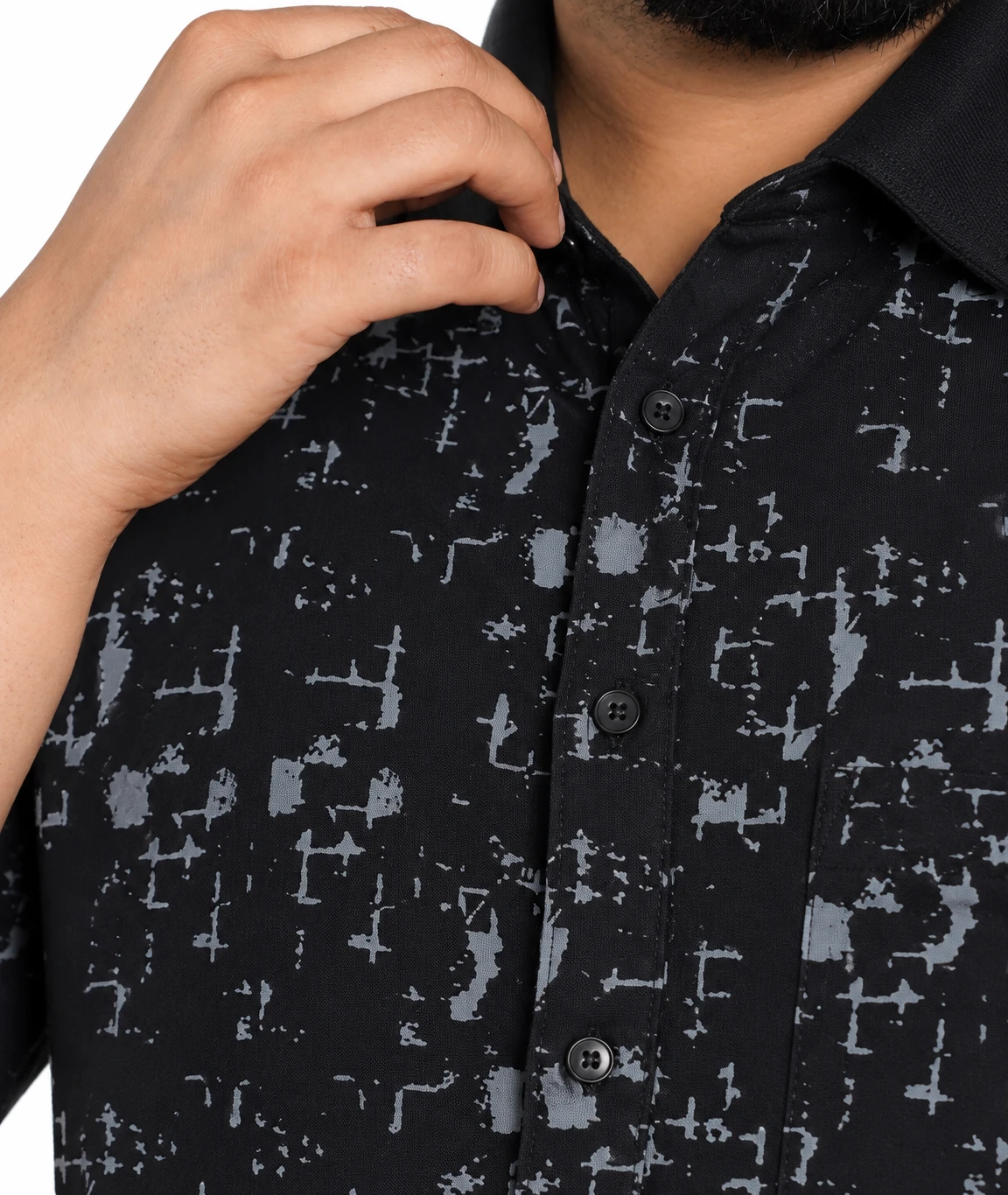 Black Abstract Print Half-Sleeve Plus Size Shirt alternate view