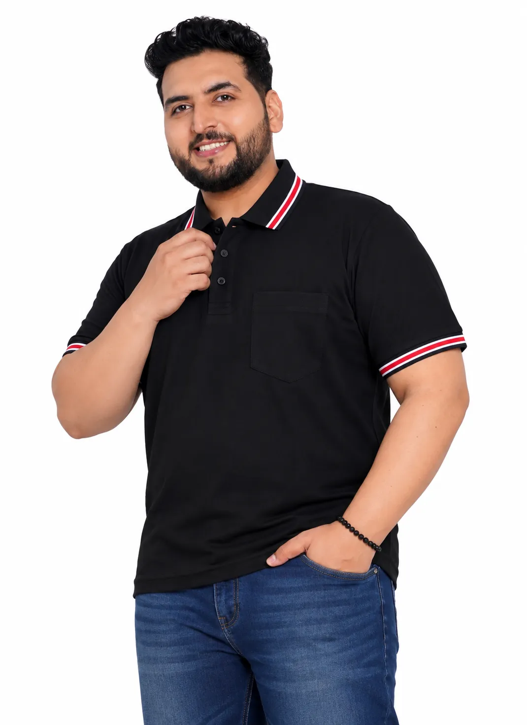 Black and Red-Trim Plus Size Polo T-Shirt