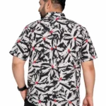 Black and White Leaf Print Half-Sleeve Plus Size Shirt