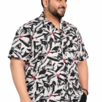 Black and White Leaf Print Half-Sleeve Plus Size Shirt