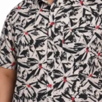 Black and White Leaf Print Half-Sleeve Plus Size Shirt