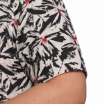 Black and White Leaf Print Half-Sleeve Plus Size Shirt