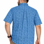 Blue Geometric Print Half-Sleeve Plus Size Shirt