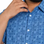 Blue Geometric Print Half-Sleeve Plus Size Shirt