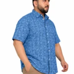 Blue Geometric Print Half-Sleeve Plus Size Shirt