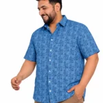 Blue Geometric Print Half-Sleeve Plus Size Shirt