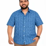 Blue Geometric Print Half-Sleeve Plus Size Shirt