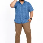 Blue Geometric Print Half-Sleeve Plus Size Shirt