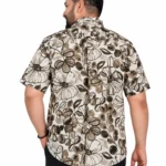 Cream Botanical Print Half-Sleeve Plus Size Shirt