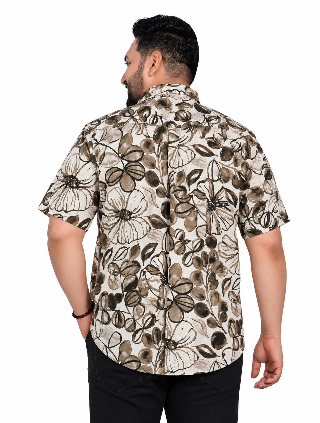 Cream Botanical Print Half-Sleeve Plus Size Shirt alternate view