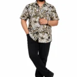 Cream Botanical Print Half-Sleeve Plus Size Shirt