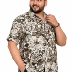 Cream Botanical Print Half-Sleeve Plus Size Shirt