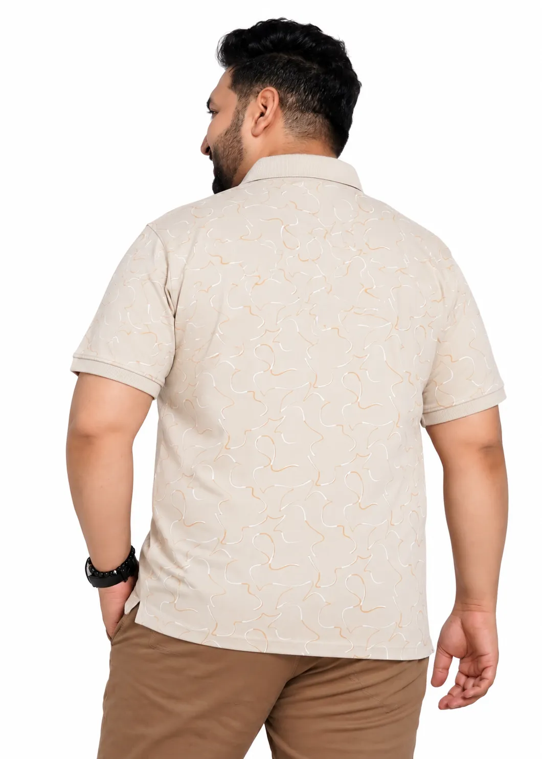 Cream Tonal-Pattern Plus Size Polo T-Shirt alternate view