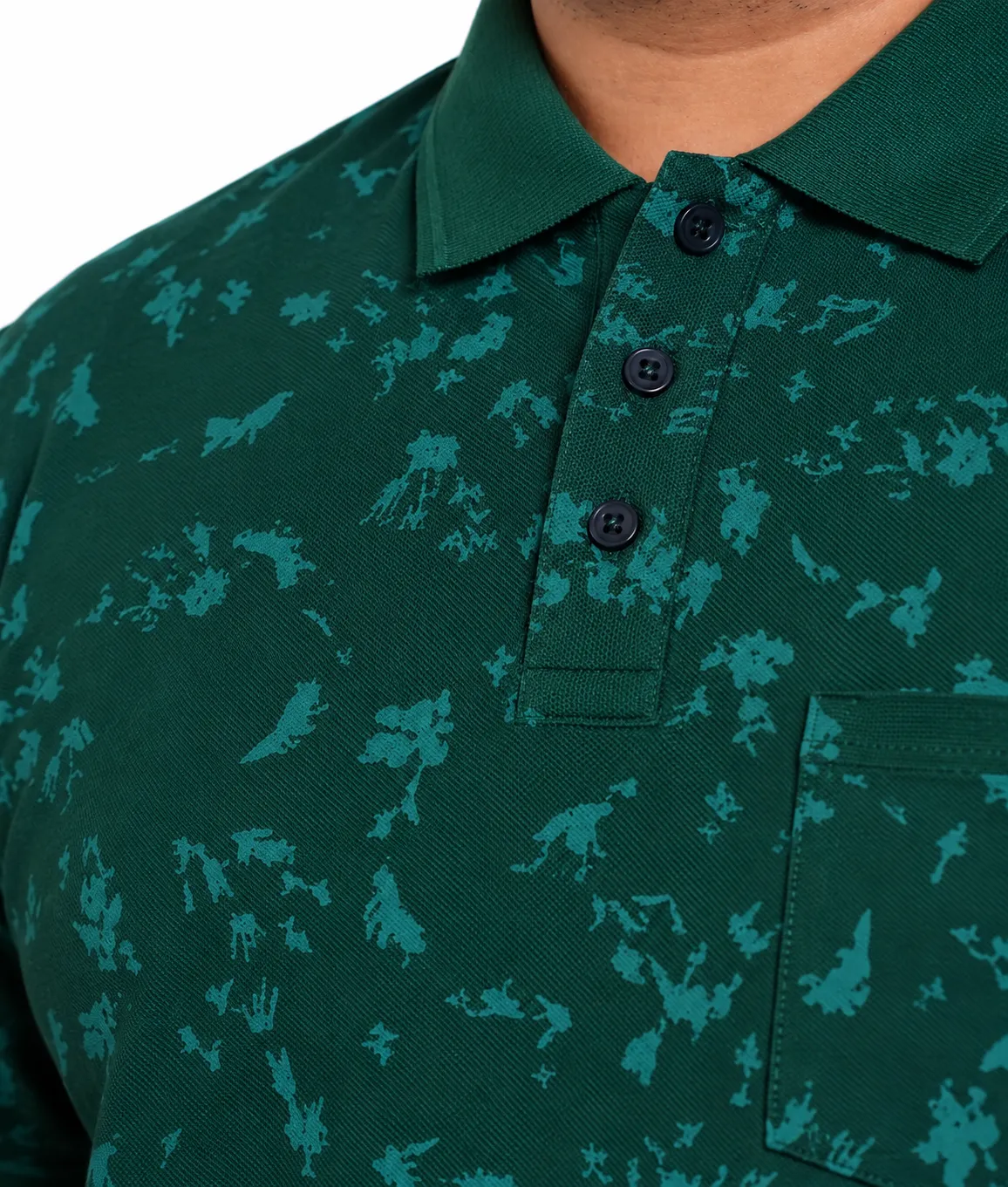 Forest Green Patterned Plus Size Polo T-Shirt alternate view