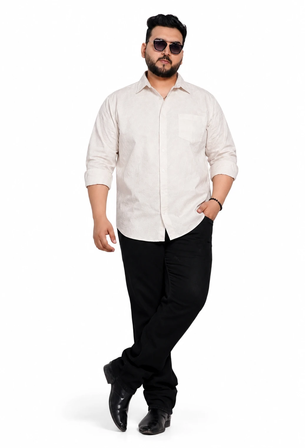 Ivory Textured Long-Sleeve Plus Size Shirt alternate view
