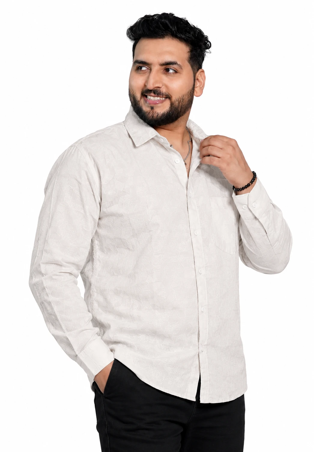 Ivory Textured Long-Sleeve Plus Size Shirt