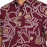 Maroon Abstract Outline Half-Sleeve Plus Size Shirt