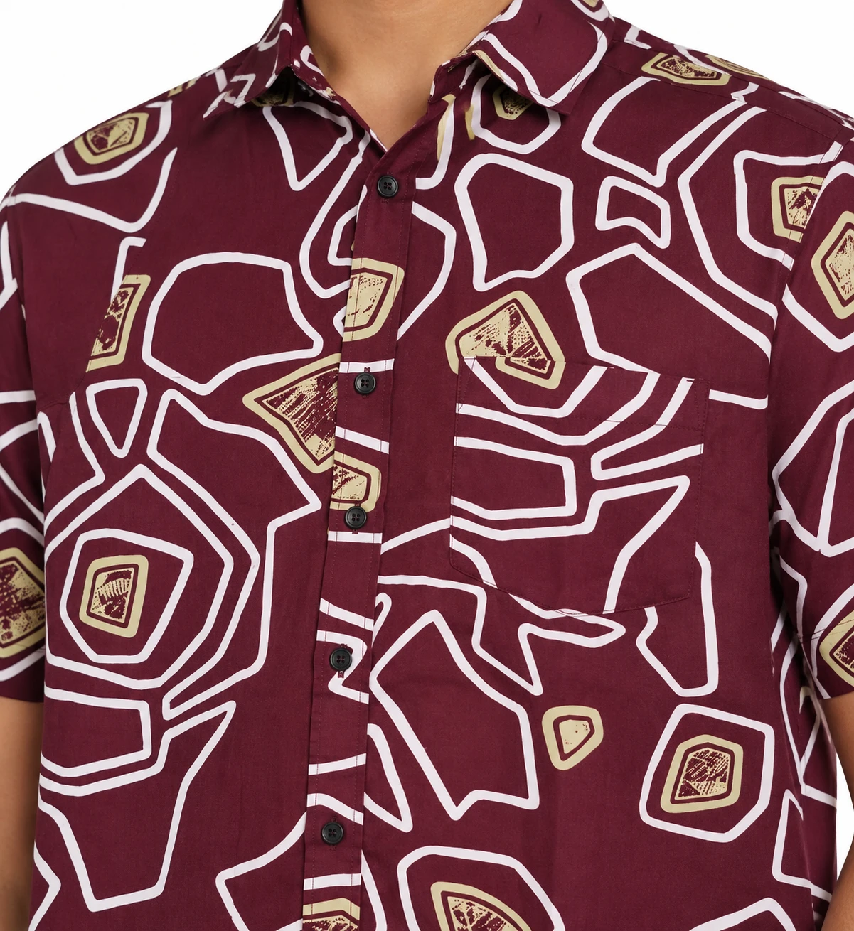 Maroon Abstract Outline Half-Sleeve Plus Size Shirt alternate view