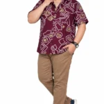 Maroon Abstract Outline Half-Sleeve Plus Size Shirt