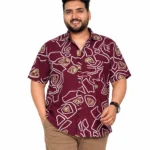 Maroon Abstract Outline Half-Sleeve Plus Size Shirt