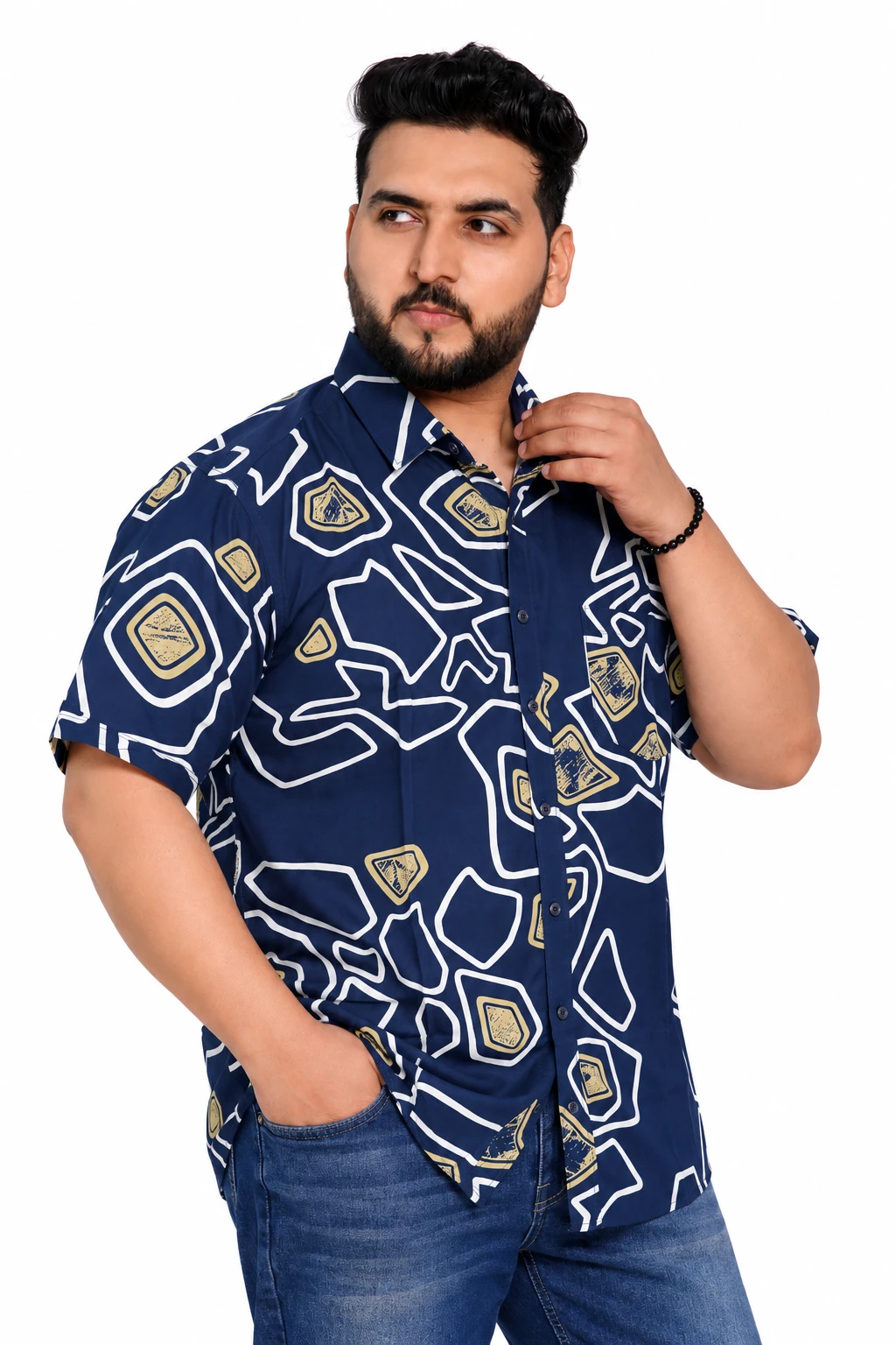 Navy Abstract Outline Half-Sleeve Plus Size Shirt alternate view