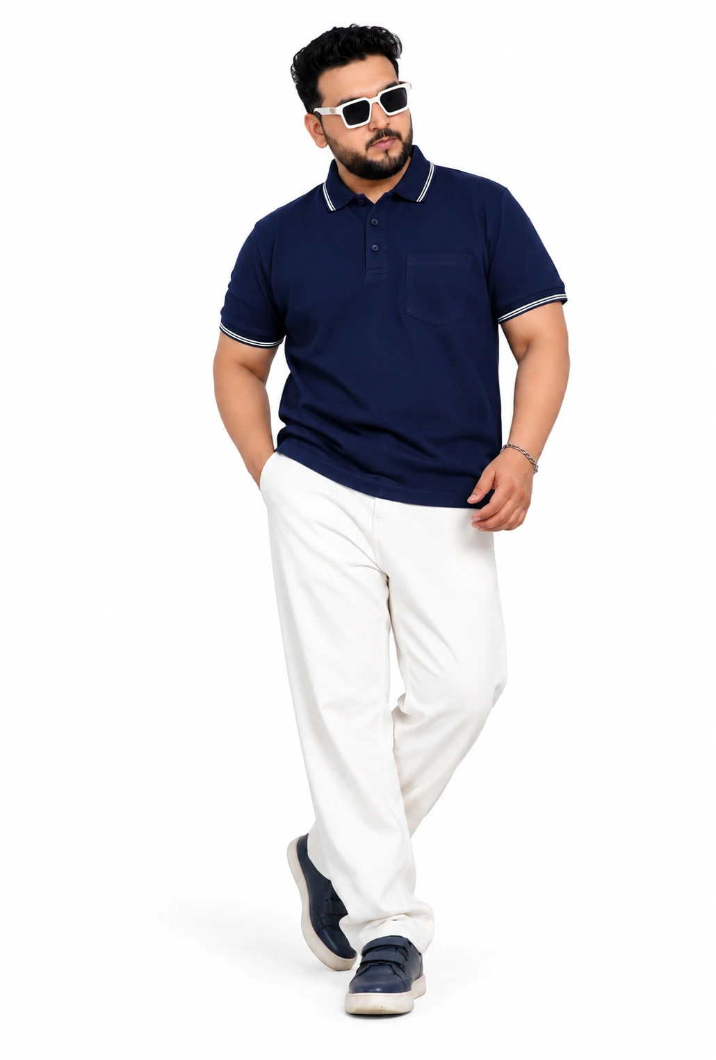 Navy Contrast-Trim Plus Size Polo T-Shirt alternate view