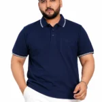 Navy Contrast-Trim Plus Size Polo T-Shirt