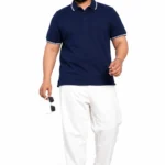 Navy Contrast-Trim Plus Size Polo T-Shirt