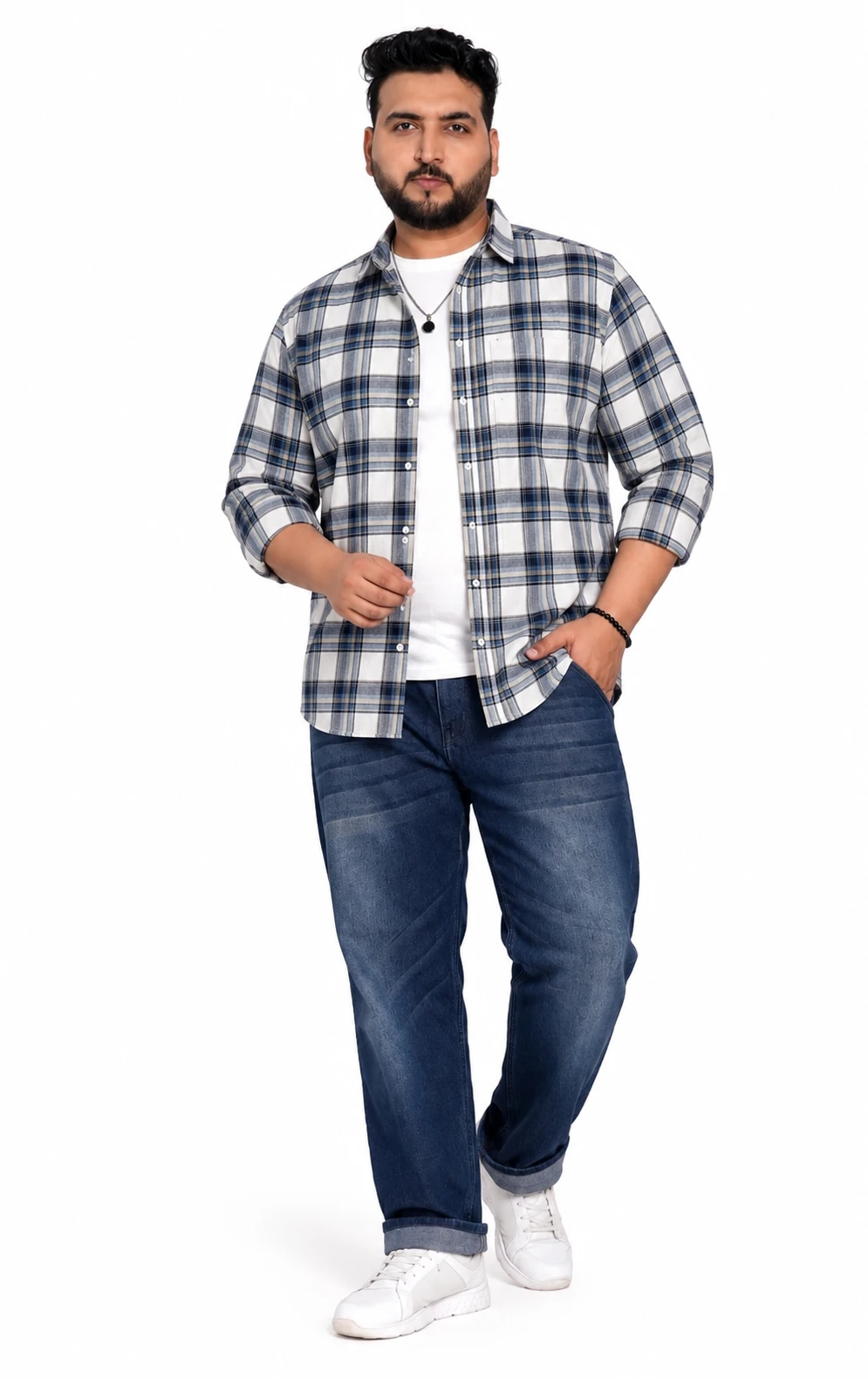 Navy and White Check Long-Sleeve Plus Size Shirt alternate view