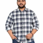 Navy and White Check Long-Sleeve Plus Size Shirt