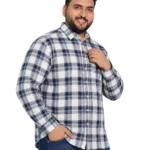 Navy and White Check Long-Sleeve Plus Size Shirt
