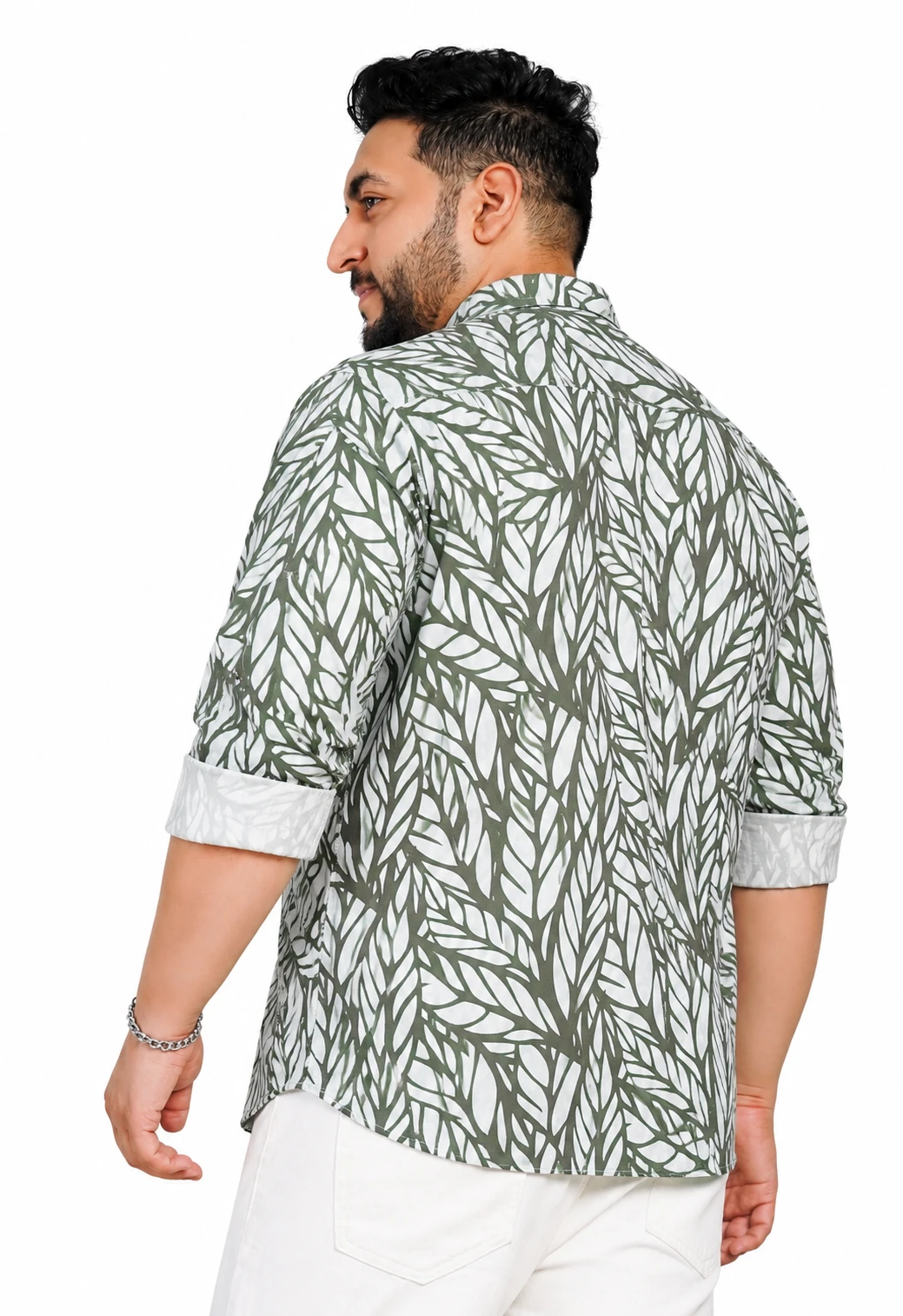 Olive Leaf Print Long-Sleeve Plus Size Shirt alternate view