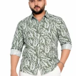 Olive Leaf Print Long-Sleeve Plus Size Shirt