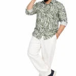Olive Leaf Print Long-Sleeve Plus Size Shirt