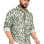 Olive Leaf Print Long-Sleeve Plus Size Shirt