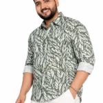 Olive Leaf Print Long-Sleeve Plus Size Shirt