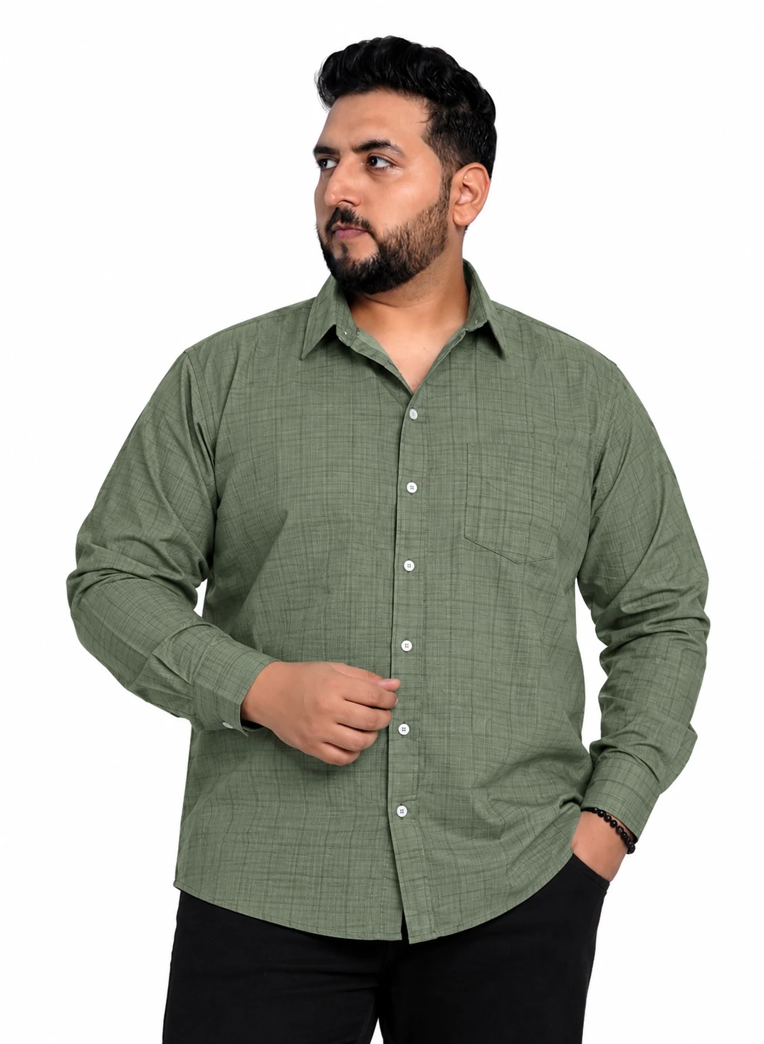 Olive Textured Long-Sleeve Plus Size Shirt