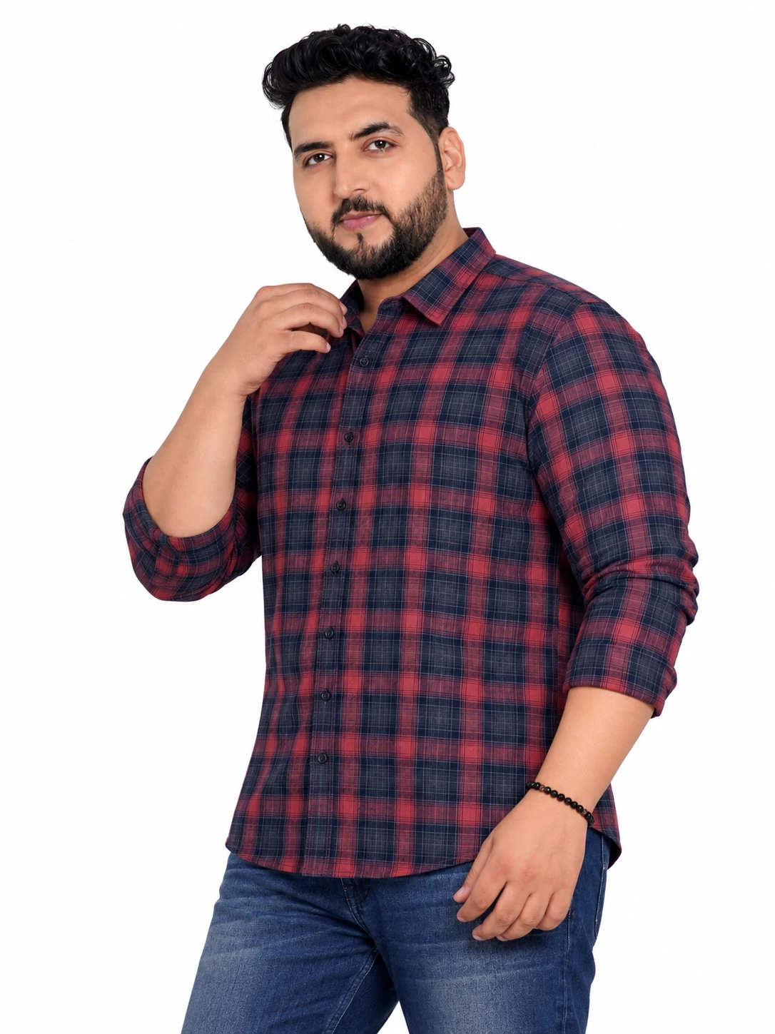 Red and Navy Check Full-Sleeve Plus Size Shirt alternate view