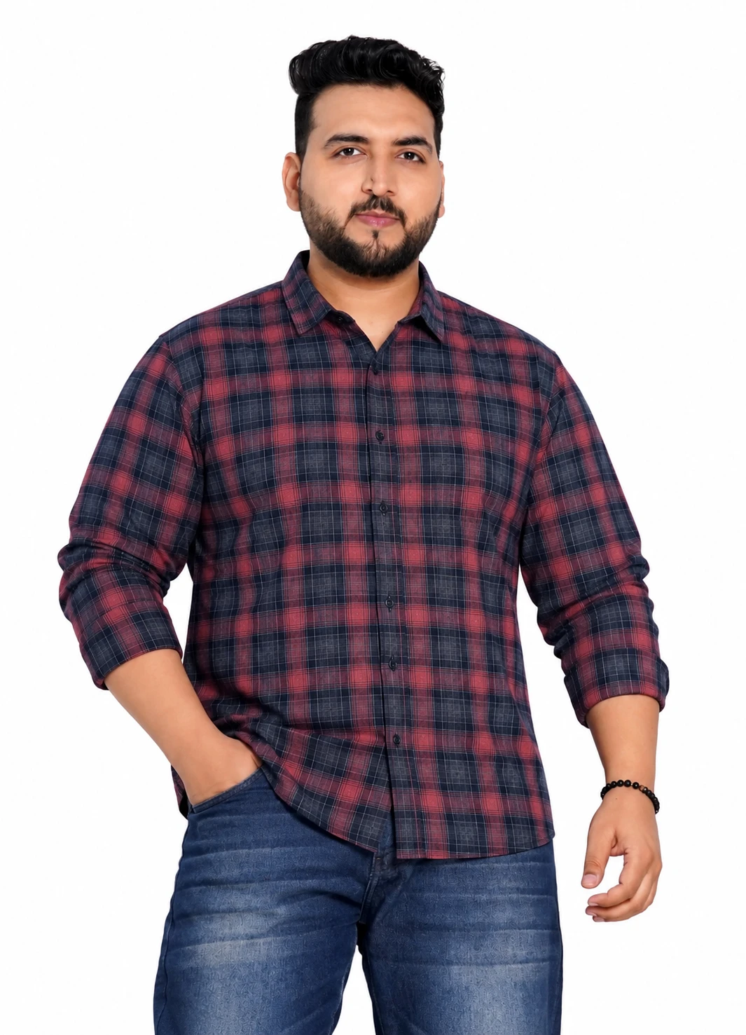 Red and Navy Check Full-Sleeve Plus Size Shirt