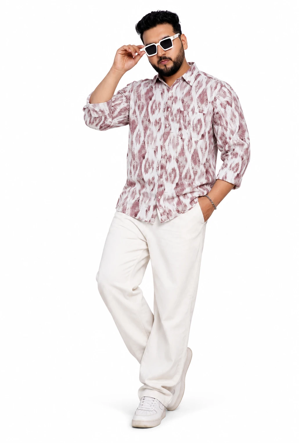 Rose Geometric Print Long-Sleeve Plus Size Shirt alternate view