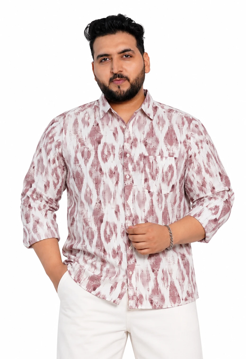 Rose Geometric Print Long-Sleeve Plus Size Shirt