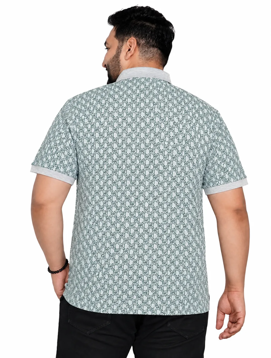 Sage Geometric Print Plus Size Polo T-Shirt alternate view