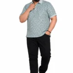 Sage Geometric Print Plus Size Polo T-Shirt