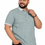 Sage Geometric Print Plus Size Polo T-Shirt